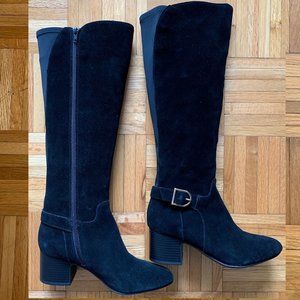 Anne Klein Suede Knee High Black Boots Wide Calf 7